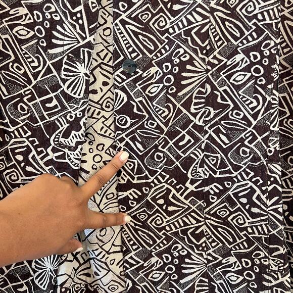 Chicos 3 Silk Brown Cream Geometric Tribal Blazer Shacket Jacket Sz XL 16 - Picture 3 of 11